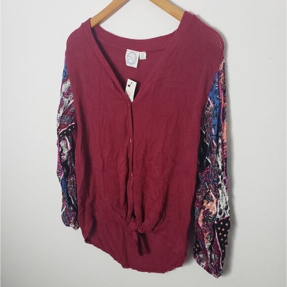 Knot front floral sleeve blouse - Picture 1 of 4
